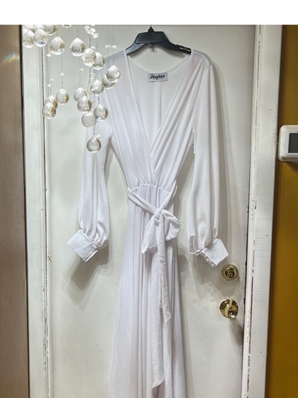 Meghan LA White Long-Sleeve Maxi Wrap Dress